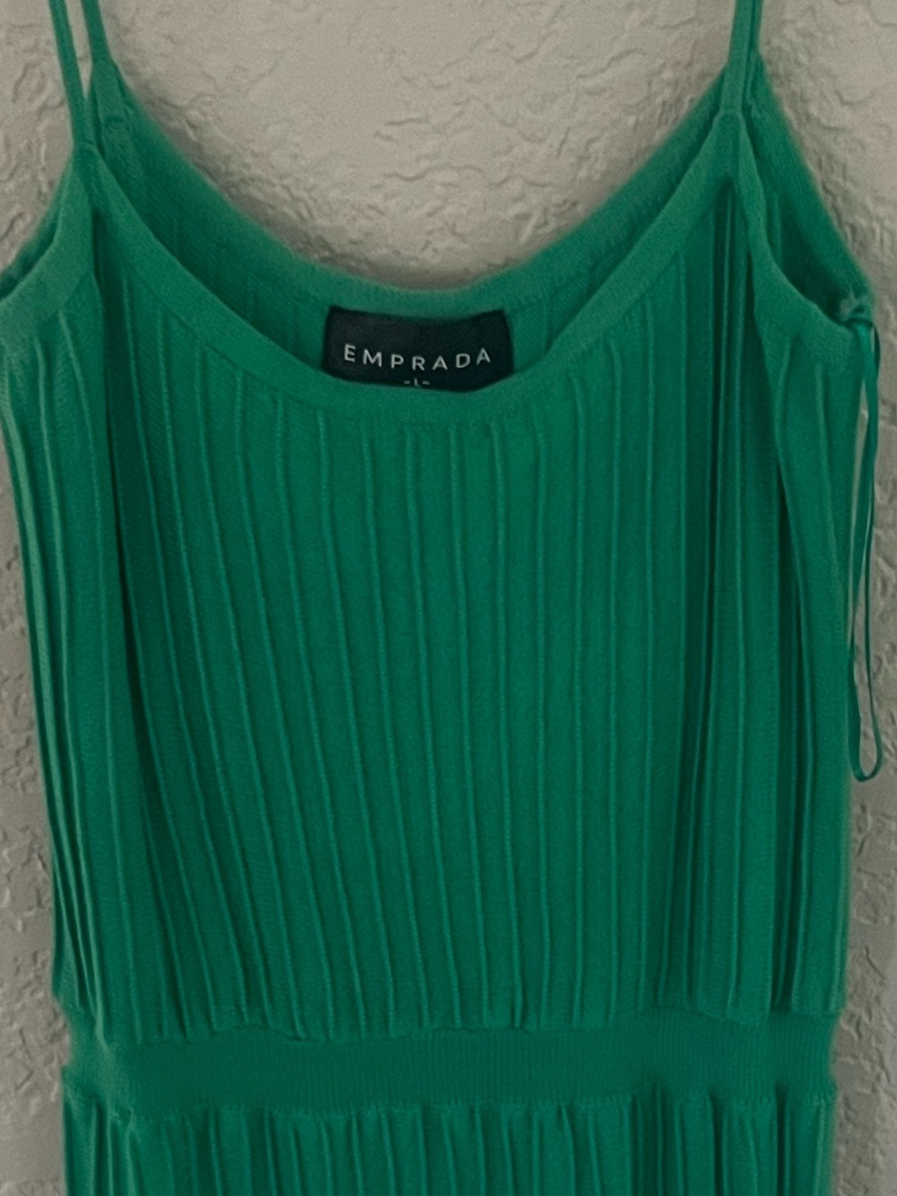 Emprada Green Ribbed Midi Dress with Spaghetti Straps